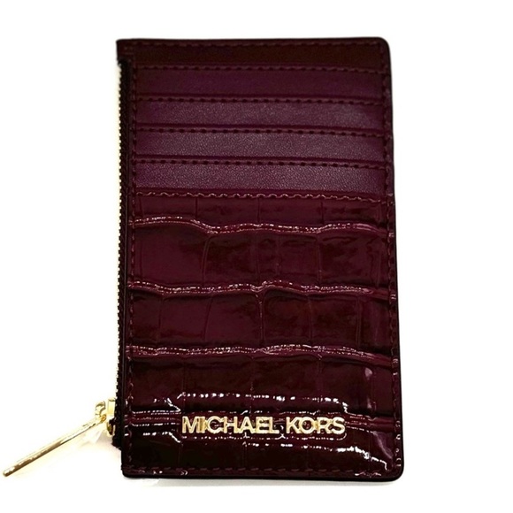 Michael Kors Medium Jet Set Travel TZ Card Case Wallet Ox Blood - Picture 1 of 7